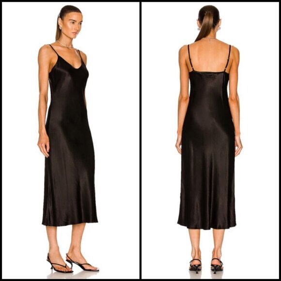 💕ENZA COSTA💕 Bias Slip Dress ~ Black Satin Midi Length Size 3 = Large NWOT - Picture 2 of 16